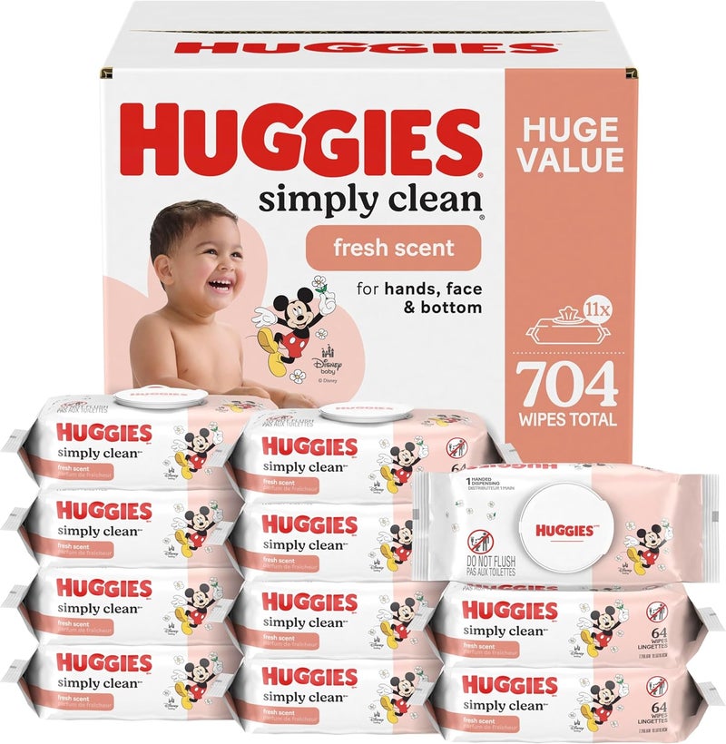 HUGGIES Simply Clean Fresh Scent Baby Wipes, 11 Flip-Top Packs (704 Wipes Total), Packaging May Vary - Image 1